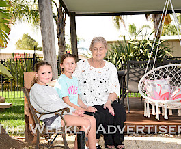 FINANCIAL TOLL: Julie Bergen is pictured at home with her granddaughters Alira and Amity. Mrs Bergen has travelled to Melbourne about 70 times to receive life-saving leukaemia treatment. Picture: BRONWYN HASTINGS