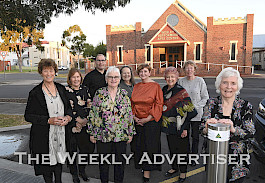 VISION: Ambassador Wendy Weight, right, with The Wesley committee members at a fundraising launch to re-open the Horsham performing arts building. Picture: PAUL CARRACHER