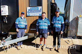 ON THE JOB: From left, Buloke Electrical owner Dave Turner with new apprentice Jed Murray and employee Ben Hall.