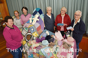 SOMETHING FOR ALL: Horsham Country Women’s Association members, from left, Bev Shalders, Carol Smithett, Merlyne Phelan, Marlene Schmidt, Elaine Starick and Cathy Isaacson, with items association members have made and will donate.  Picture: BRONWYN HASTINGS