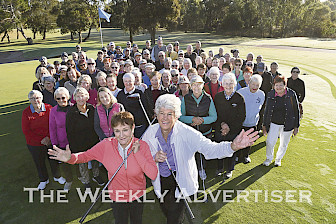 CELEBRATION: Julie Obst and Elaine Milbourne with 86 other golfers celebrating Horsham Golf Club’s 20 years of social golf for ladies. Picture: PAUL CARRACHER
