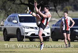 ONE TO WATCH: Tim McIntyre, Edenhope-Apsley, was dangerous at full forward all day against Laharum, kicking five goals to add to his nine-goal tally against Kaniva-Leeor United the week before. Picture: PAUL CARRACHER