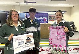 WINNING FORMULA: Lucinda Smith, left, Kye Sampson, Maisy Batson and William Hausler, not pictured, of Goroke P-12 College, won a state-wide print-a-car competition in Melbourne.