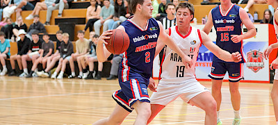 Ararat Fitness and Leisure Centre was abuzz on Saturday afternoon for the first game of the Country Basketball League South-West season between Ararat Redbacks and Horsham Hornets. The Redbacks led by five-points at the first break before three consecutive quarters of almost 30 points by the Hornets saw the away side emerge 29-point victors. Ararat’s Jezza Woods, right, guards Horsham’s Austin McKenzie, who scored 26 points. Picture: KAREN REES