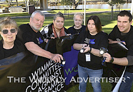UNITED: From left, Kaye Londrigan, Geoff Miller, Sam Gray, Christine Barnett, Kristy Martin and Mitchell Gallop, promote Wimmera Committee Against Family Violence’s Shine The Light event. Picture: PAUL CARRACHER