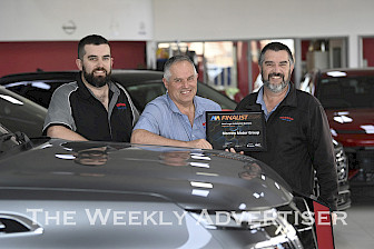IN THE RUNNING: Morrow Motor Group is a finalist in the best large automotive business category at this year’s Automotive Industry Awards. Pictured are Morrow brothers, from left, Shannon, Gavin and Wade. Picture: PAUL CARRACHER