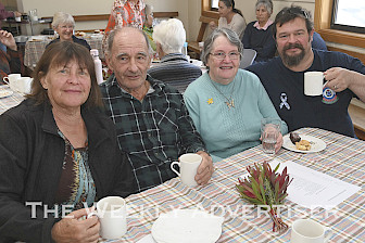 Sue Snow, John Schuhmann, Judith Thompson and Rodney Thompson at Laharum Biggest Morning Tea.