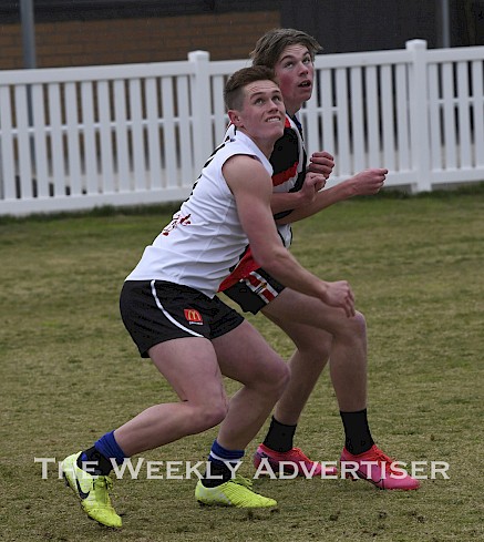 Horsham Saints Greater Western Rebels squad members Gage Wright and Max Bryan at an unofficial training run at Coughlin Park.