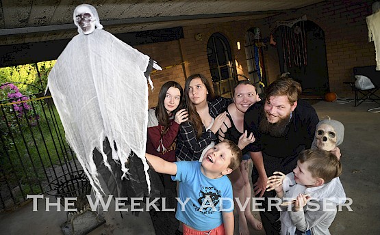Stina and Rob Holt and their children Alexis, 15, Pamela, 13, Willie, 8, and Joe, 6, have decked their house out for Halloween. Stina, from California, and Rob, will get married on October 31, Halloween.