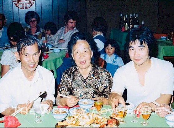 Leon Toy with his parents at the original restaurant in Firebrace Street.