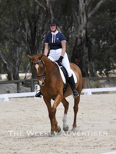Harrow's Chloe Shrive, on Shirazi, at Horsham and District Equestrian sports club EA Comp with Western Victoria Dressage club at Riverside.