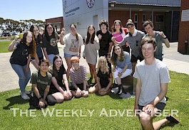 HIGH ACHIEVERS: Horsham College dux Jacob Casey, right, with fellow college VCE students who all topped 80 percent ATAR scores, putting them in the top 20 percent in the state. Eight of the students topped 90 percent. Picture: PAUL CARRACHER