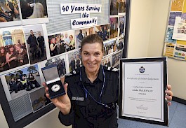 HUMBLED, GRATEFUL: Leading Senior Constable Linda McLennan celebrates 40 years with Victoria Police. Picture: Paul Carracher