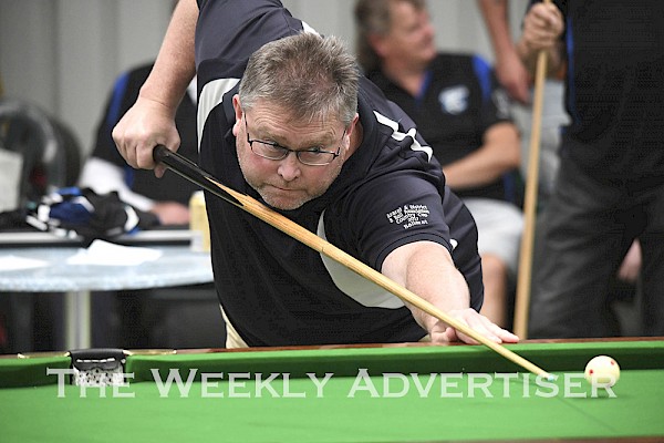 Bray McDonald, Ararat, playing in the fifth annual Wimmera Friendly 8-Ball Invitational at Horsham Lanes and Games. Division 1.