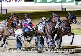 INJURY: Kerryn Manning’s star two-year-old trotting gelding wins the Group One Vicbred Super Series final at Melton four days before suffering a serious injury in trackwork. Picture: STUART McCORMICK RACEDAY PHOTOS